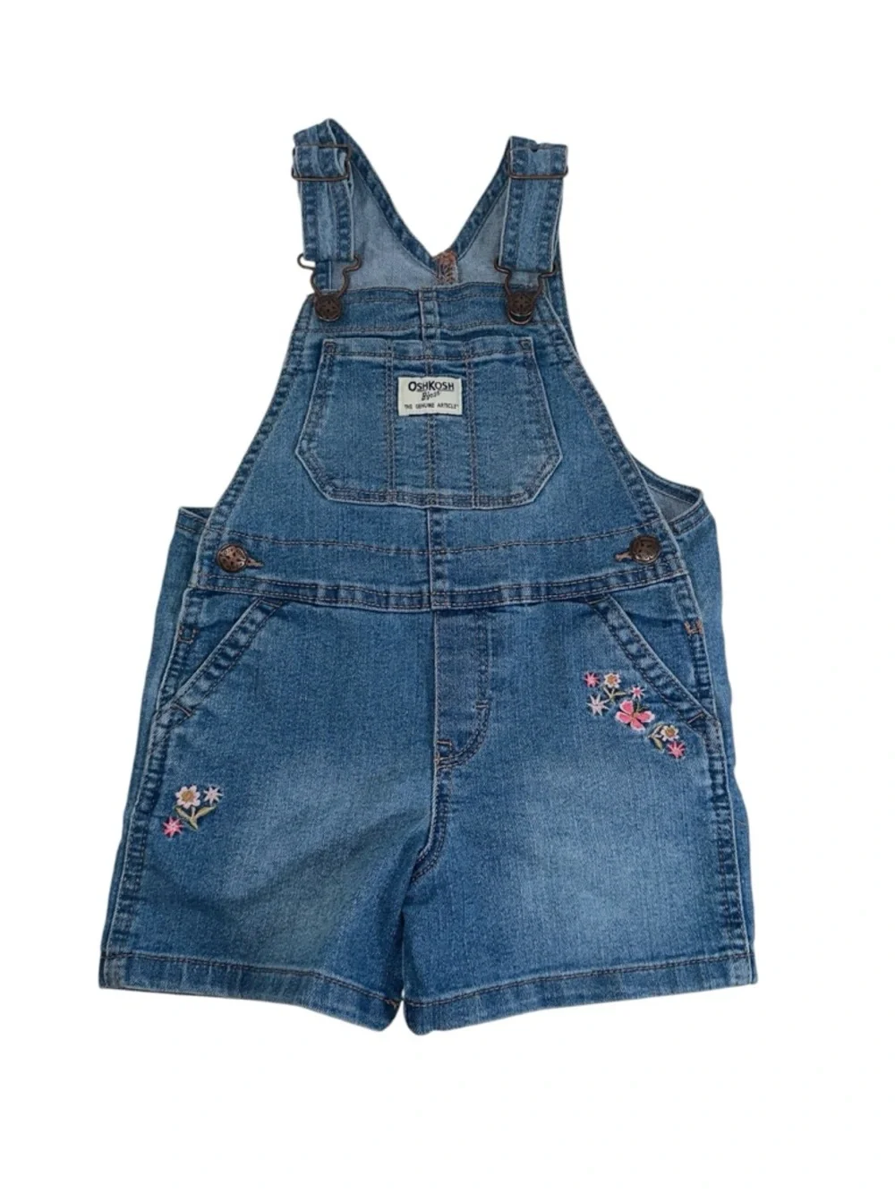 OshKosh B'Gosh  Denim Short Overalls 3T Embroidered Floral Jean Shortalls